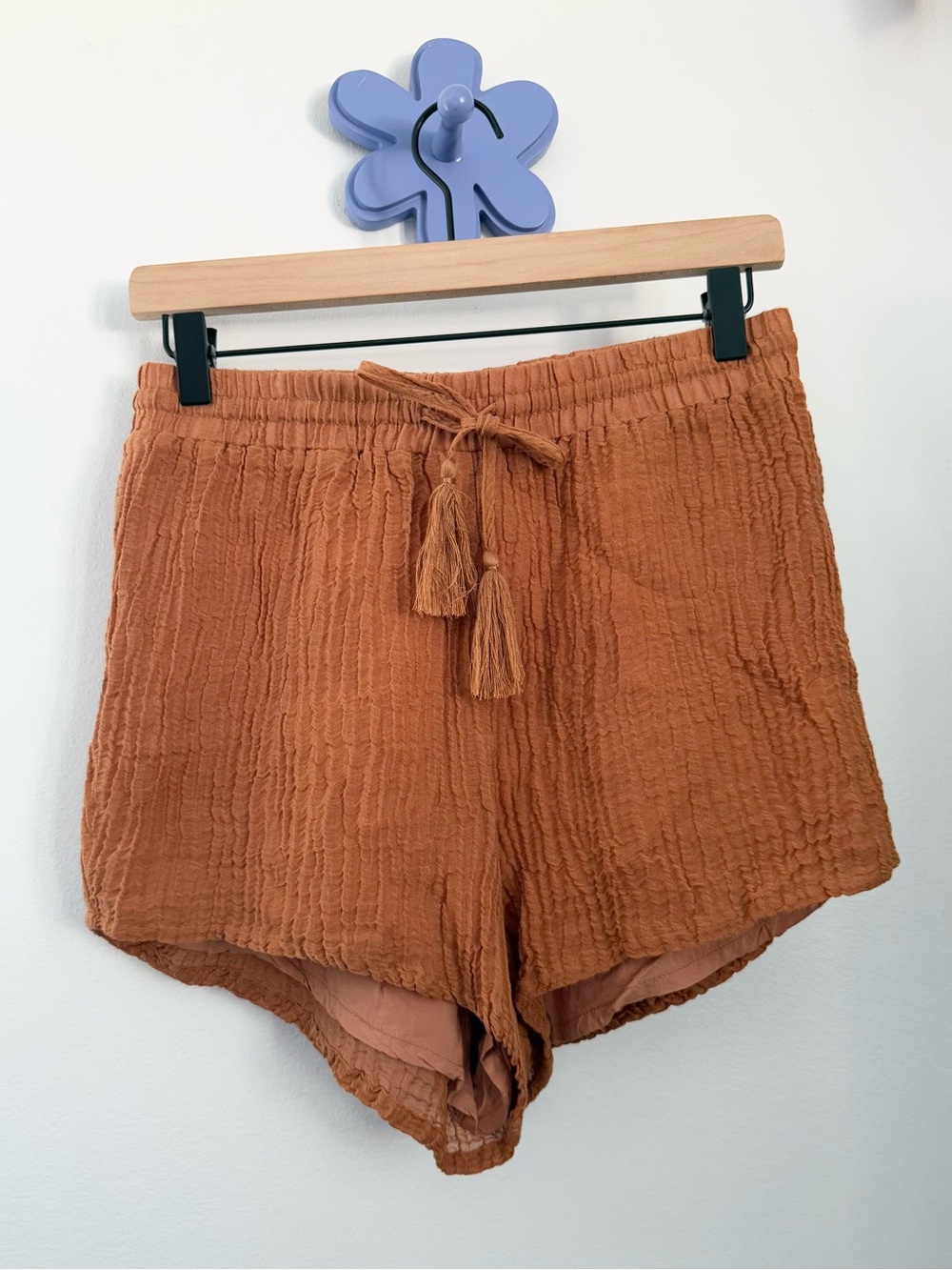 Monday Swimwear Small La Jolla Shorts Orange Crinkle Gauze Linen Vacation Boho